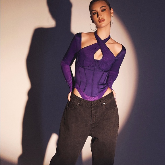 House of CB Tops - HOUSE OF CB 'Angharad' Grape Halterneck Corset Bodysuit NWOT